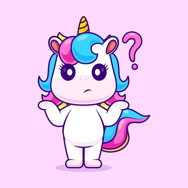 Lindo Unicornio Confundido Dibujos Animados Vector Icono Ilustración Animal Naturaleza Icono Concepto Aislado Plano