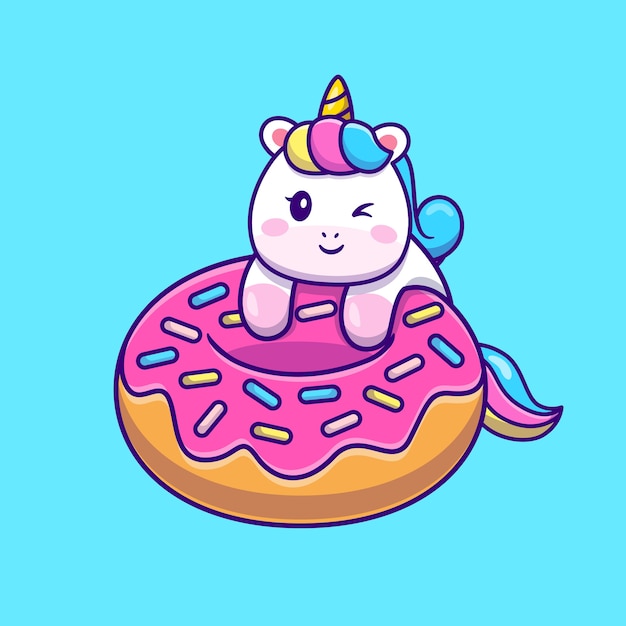 Vector gratuito lindo unicornio con dibujos animados de donut