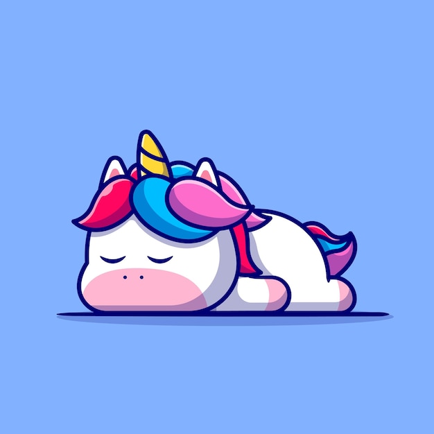 Lindo unicornio durmiendo ilustración de dibujos animados. Concepto de naturaleza animal aislado. Estilo de dibujos animados plana