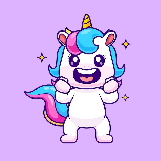 Lindo Unicornio Emocionado Dibujos Animados Vector Icono Ilustración Animal Naturaleza Icono Concepto Vector Aislado