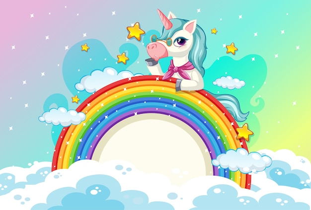 lindo unicornio en el fondo del cielo pastel
