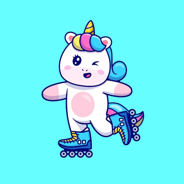 Lindo unicornio jugando patinaje sobre ruedas ilustración