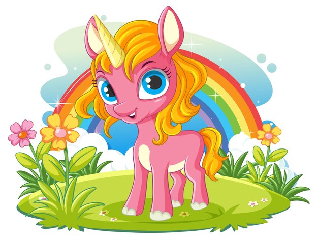 El lindo unicornio mágico con arco iris
