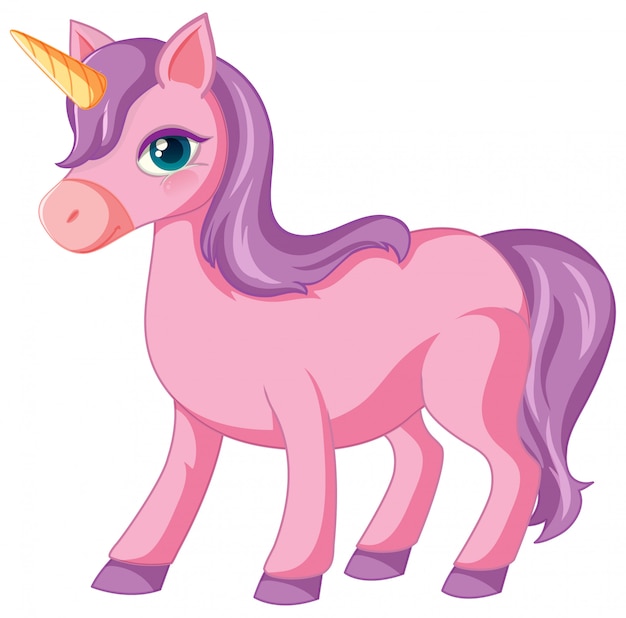 Vector gratuito lindo unicornio morado en posición de pie sobre fondo blanco