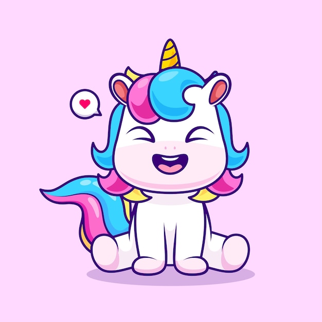 Lindo Unicornio Sentado Dibujos Animados Vector Icono Ilustración Animal Naturaleza Icono Concepto Aislado Plano