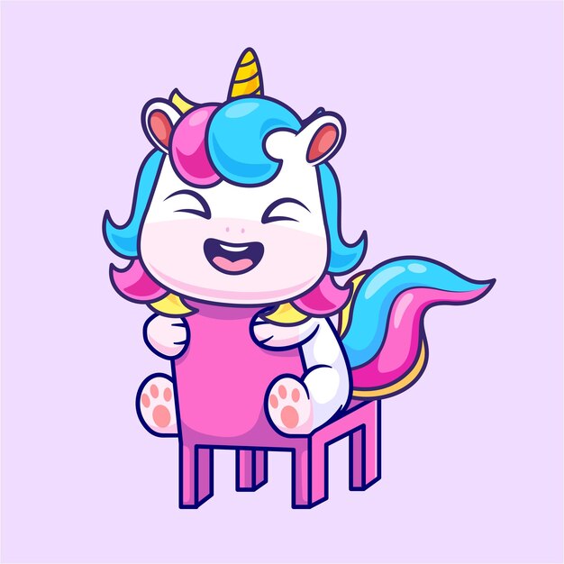 Lindo Unicornio Sentado en Silla Dibujos Animados Vector Icono Ilustración Animal Naturaleza Icono Concepto Aislado