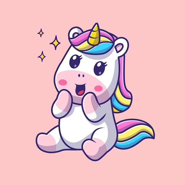 Lindo Unicornio Sorprendido Dibujos Animados Vector Icono Ilustración. Concepto de icono de naturaleza animal plano aislado