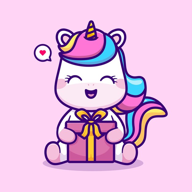 Lindo Unicornio Sosteniendo Caja De Regalo Dibujos Animados Vector Icono Ilustración Animal Vacaciones Icono Concepto Aislado