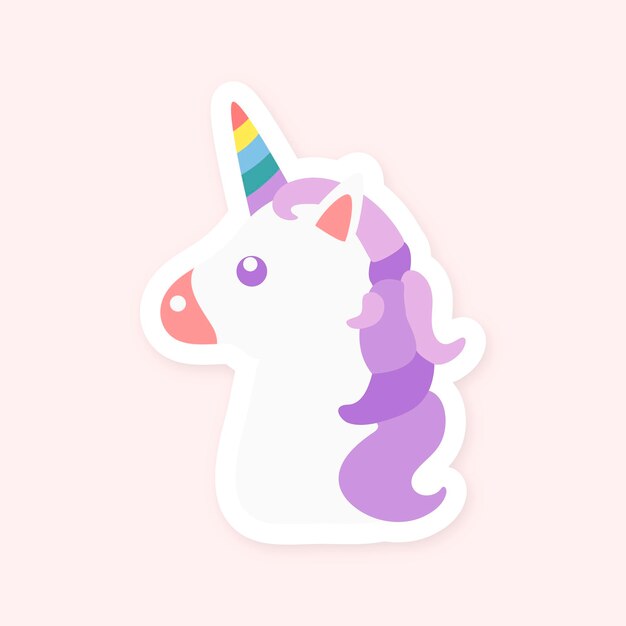 Lindo unicornio con vector de pegatina de cuerno de arco iris