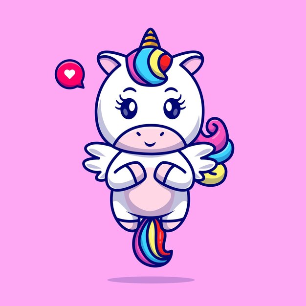 Lindo Unicornio Volando Con Ala Dibujos Animados Vector Icono Ilustración. Concepto de icono de naturaleza animal aislado