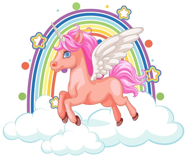 Lindo unicornio volando con alas