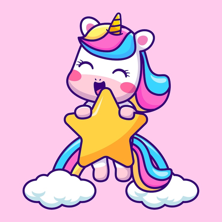 Lindo Unicornio Volando Con Estrella Y Arco Iris Nube Dibujos Animados Vector Icono Ilustración Animal Naturaleza Icono