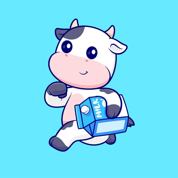 Lindo Vaca Corriendo Con Leche Dibujos Animados Vector Icono Ilustración Animal Bebida Icono Concepto Aislado Plano