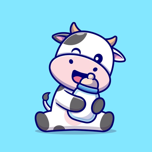 Lindo Vaca Con Leche Dibujos Animados Vector Icono Ilustración Animal Bebida Icono Concepto Aislado Plano Vector