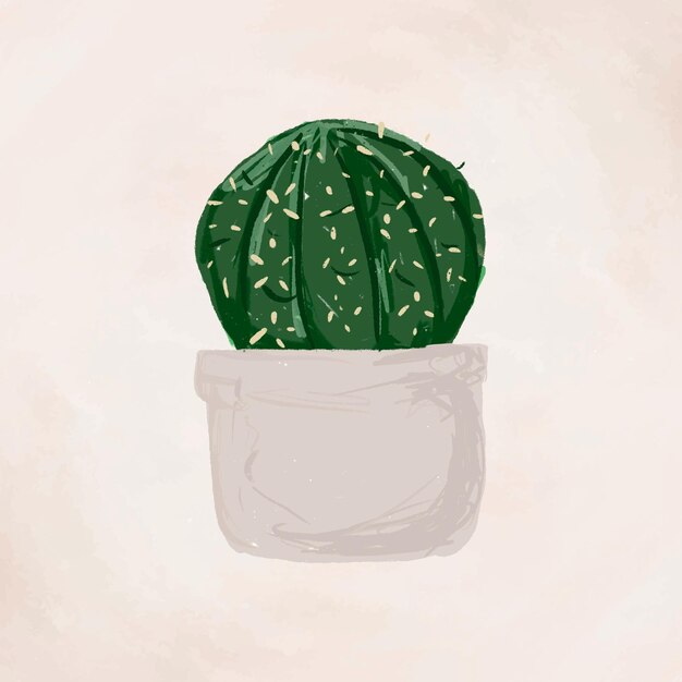 Lindo vector de elemento de planta en maceta Gymnocalycium parvulum en estilo dibujado a mano