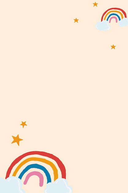 Lindo vector de marco de arco iris en fondo beige estilo lindo dibujado a mano