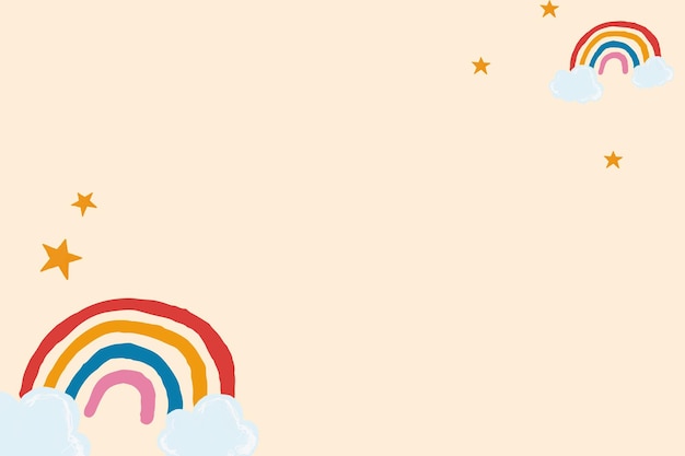 Lindo vector de marco de arco iris en fondo beige estilo lindo dibujado a mano