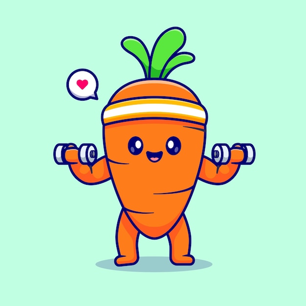 Vector gratuito lindo zanahoria levantando mancuernas dibujos animados vector icono ilustración comida deporte icono concepto aislado plano