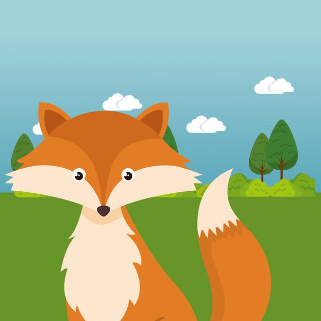 lindo zorro en el personaje de paisaje de campo