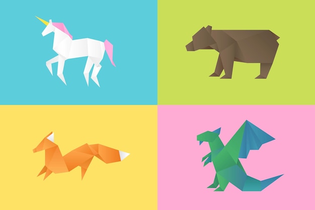 Lindos animales artesanales vector geométrico cortado mixto