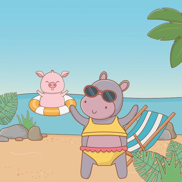 Vector gratuito lindos animales disfrutando de las vacaciones de verano.