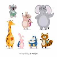 Vector gratuito lindos animales listos para estudiar