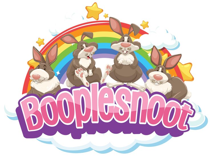 Vector gratuito lindos conejos en fuente boople snoot con arco iris