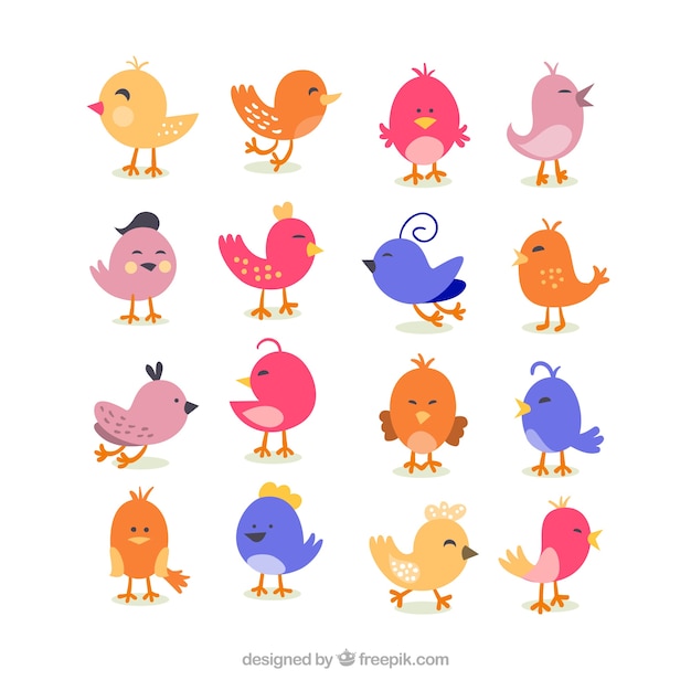 Vector gratuito lindos dibujos animados retro aves