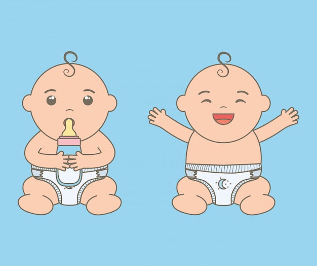 Lindos niños pequeños bebés con biberones personajes
