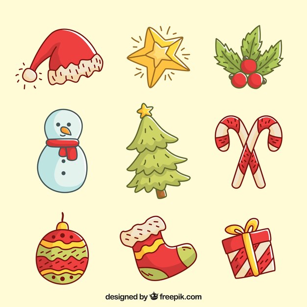 Lindos ornamentos navideños dibujados a mano