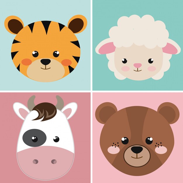 lindos personajes de animales de cabeza de grupo
