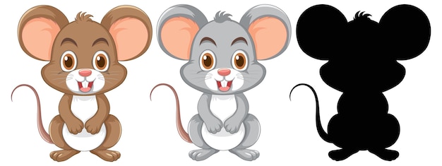 Vector gratuito lindos personajes de dibujos animados de rata con silueta