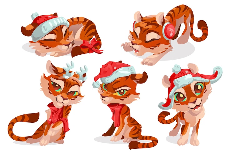 Vector gratuito lindos personajes de tigre bebé