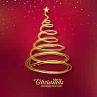 Vector gratuito línea artística de navidad árbol dorado fondo de tarjeta de felicitación