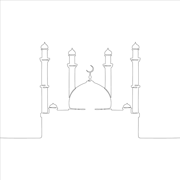 Vector gratuito línea continua mínima de la mezquita dibujo árabe musulmán de la mesquita