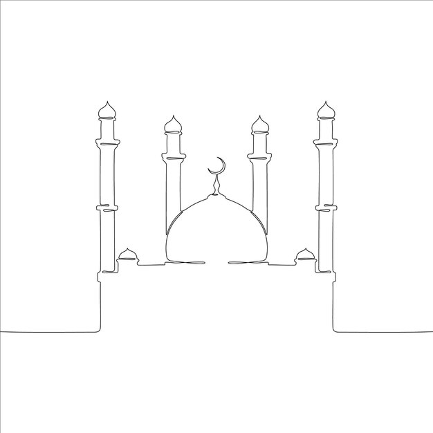 Línea continua mínima de la mezquita dibujo árabe musulmán de la mesquita