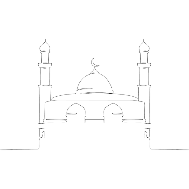 Línea continua mínima de la mezquita dibujo árabe musulmán de la mesquita
