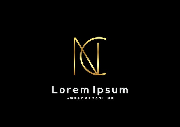 Línea luxury letter nc con logotipo en color dorado