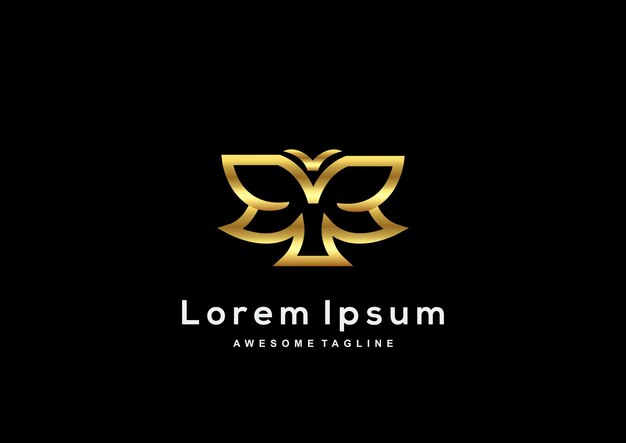 Línea de mariposa de lujo con plantilla de logotipo de color dorado
