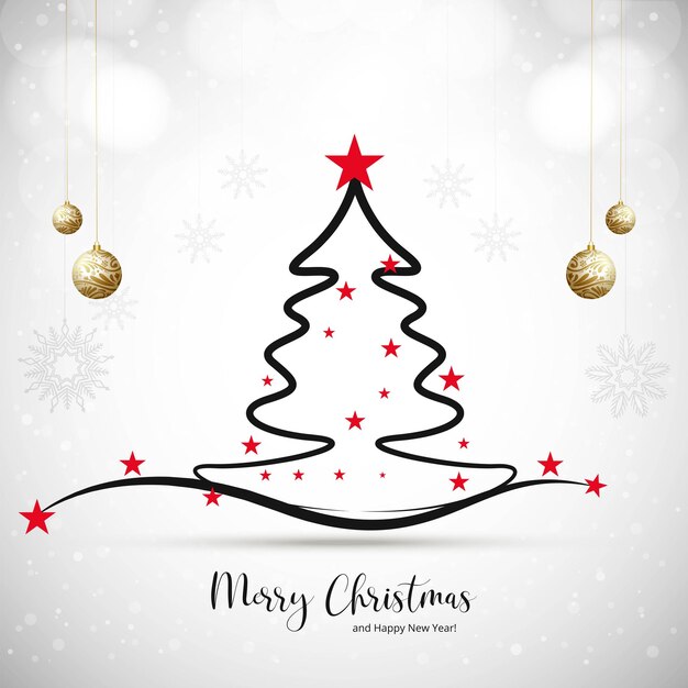 Línea mínima tarjeta de árbol de Navidad fondo de año nuevo