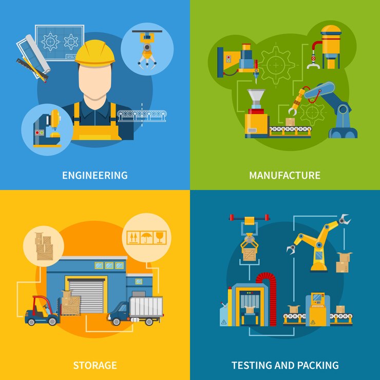 Vector gratuito línea de producción concept design set