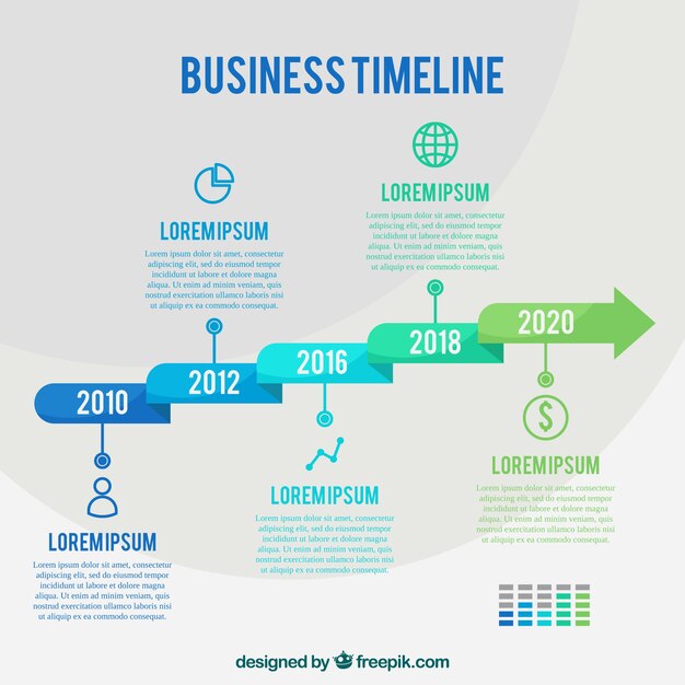 Línea temporal de negocios colorida con diseño plano