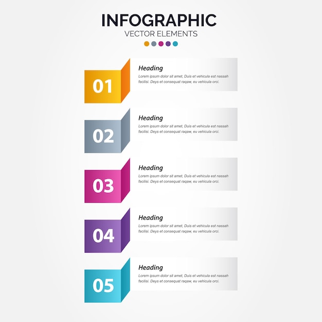 Línea de tiempo 5 opciones Infografía vertical para presentaciones diagrama de proceso de flujo de trabajo informe de diagrama de flujo