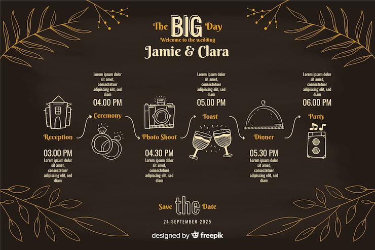 Vector gratuito línea de tiempo de boda dibujada a mano