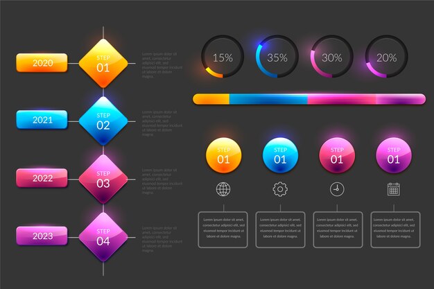 Línea de tiempo brillante en diseño realista