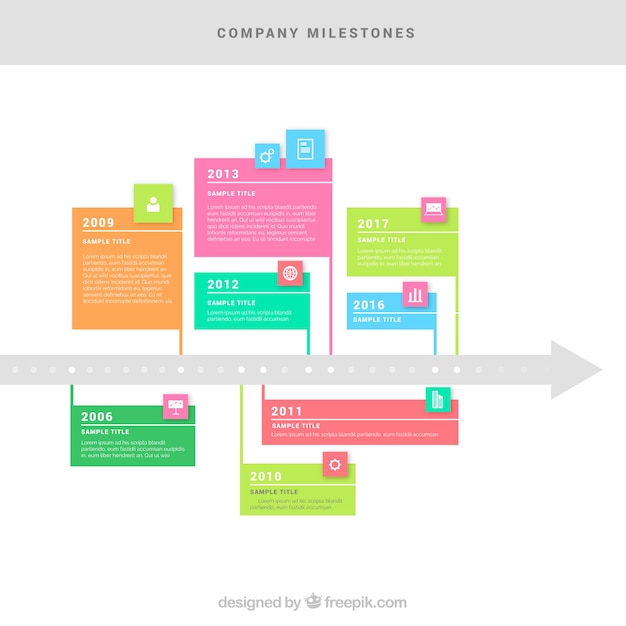 Vector gratuito línea de tiempo colorida de empresa