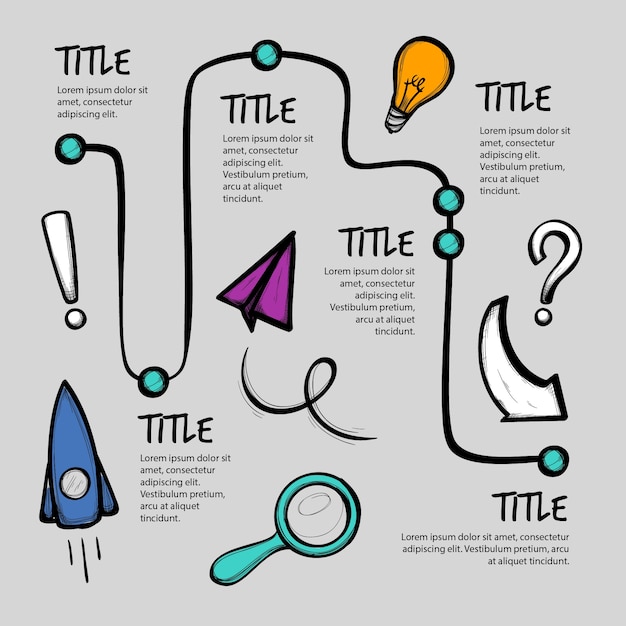 Línea de tiempo dibujado a mano infografía