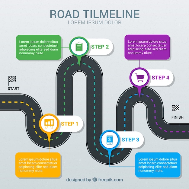 Línea de tiempo infográfica con concepto de carretera
