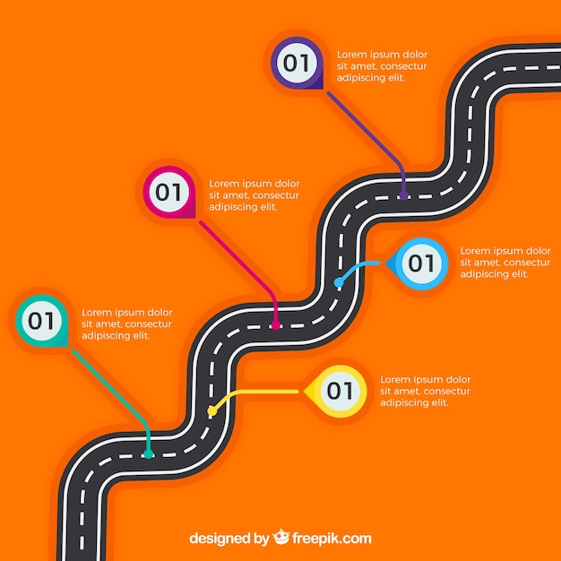 Vector gratuito línea de tiempo infográfica con concepto de carretera