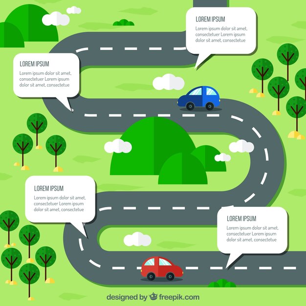 Línea de tiempo infográfica con concepto de carretera
